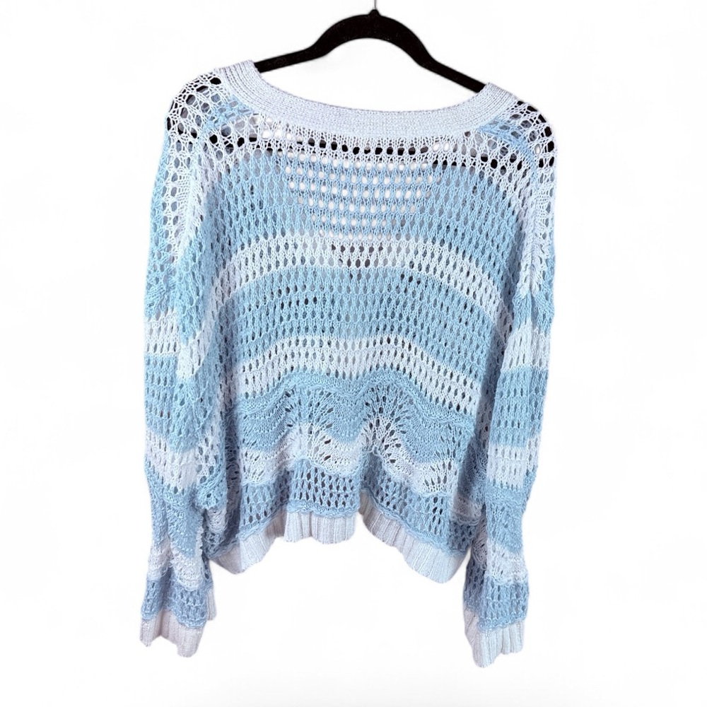 POL Light Blue & White Oversized Crocheted Cardigan - Picture 3 of 7